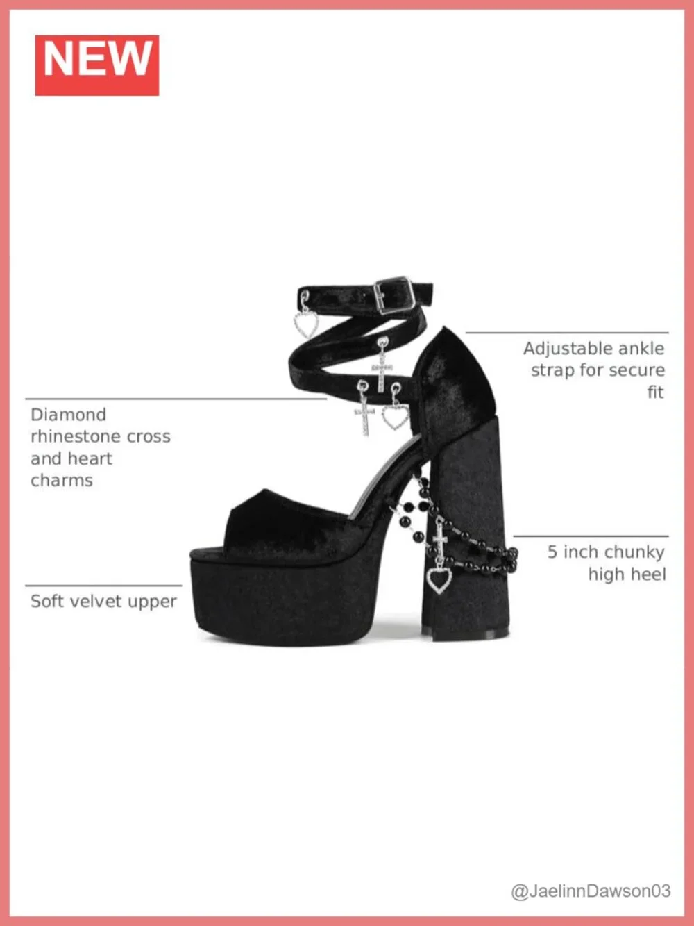 Velvet Platform Heels with Pearl Chains Chunky Ankle Strap Open Toe - Gothic